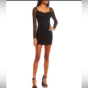 City studio long mesh sleeve shirred dress black